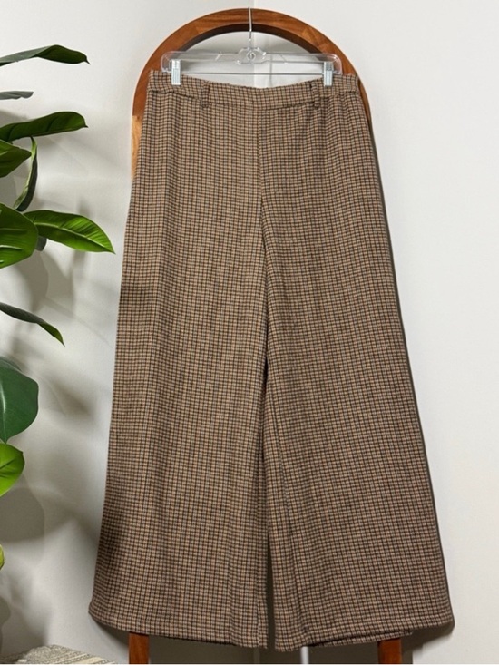 SHEIN Pants - SHEIN 0XL Brown Wool Blend Houndstooth Elastic Waist Wide Leg Trouser Pants NEW